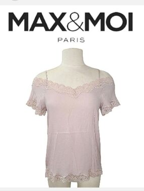 Max & Moi Paris Pink Silk & Lace Open Shoulder Short Sleeve Top 38 US/M NWT